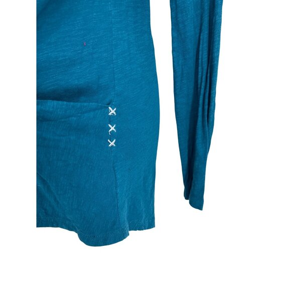 Little Yellow Button Anthropologie Henley Top Teal Blue Calantha Pocket Size S - Picture 6 of 13